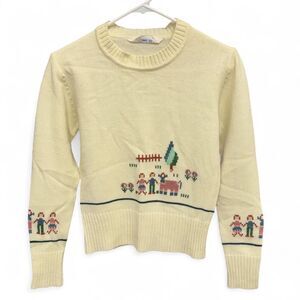 Vintage 70s/80s Alexander's Cream Folk Art Cross Stitch Knit Sweater size XS